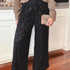 Women's Velvet Lace Pants | Wide Leg | High Rise | Black